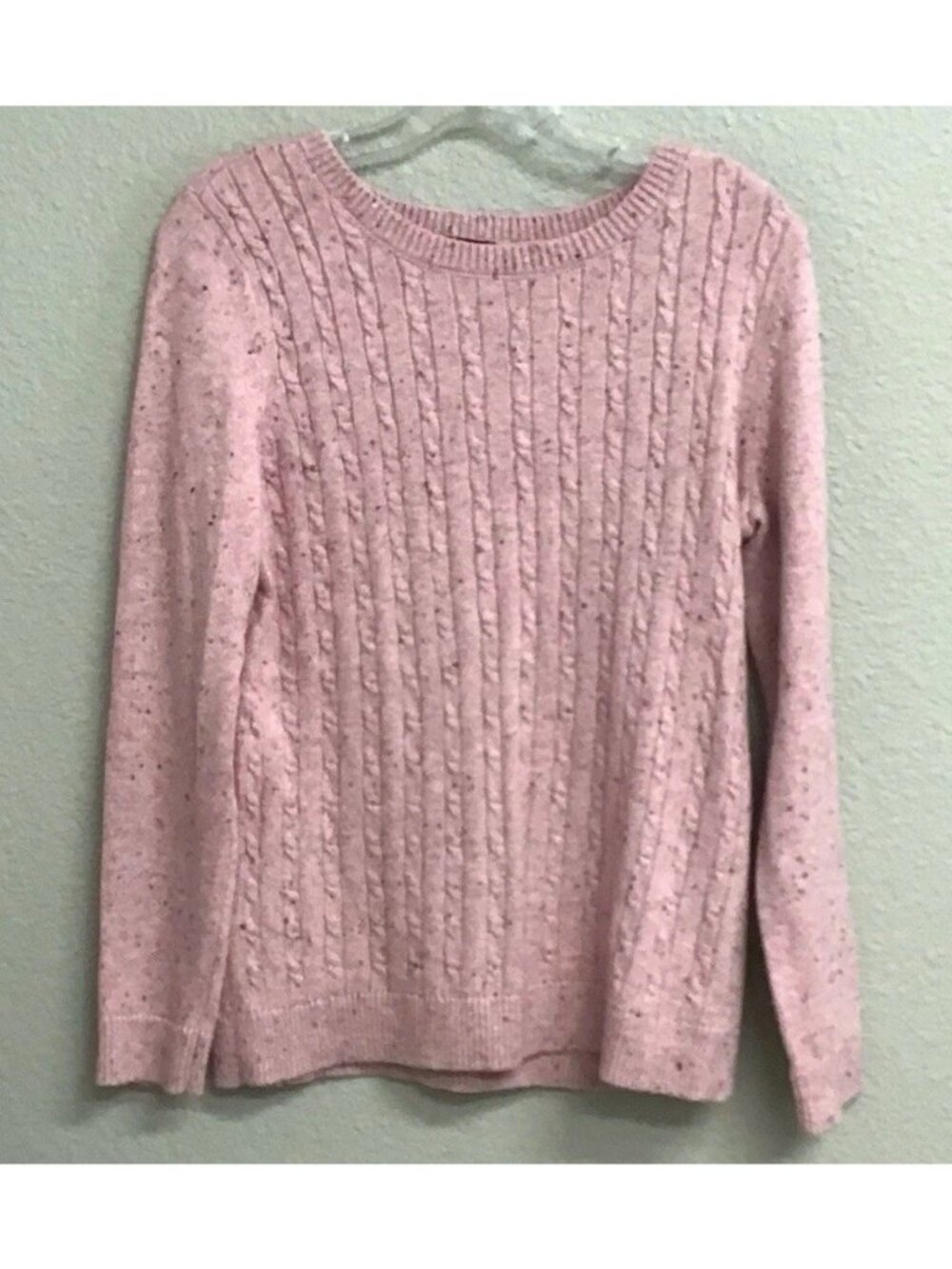 Talbots Womens Size Medium Sweater Pink Cable Knit Speckled Preppy